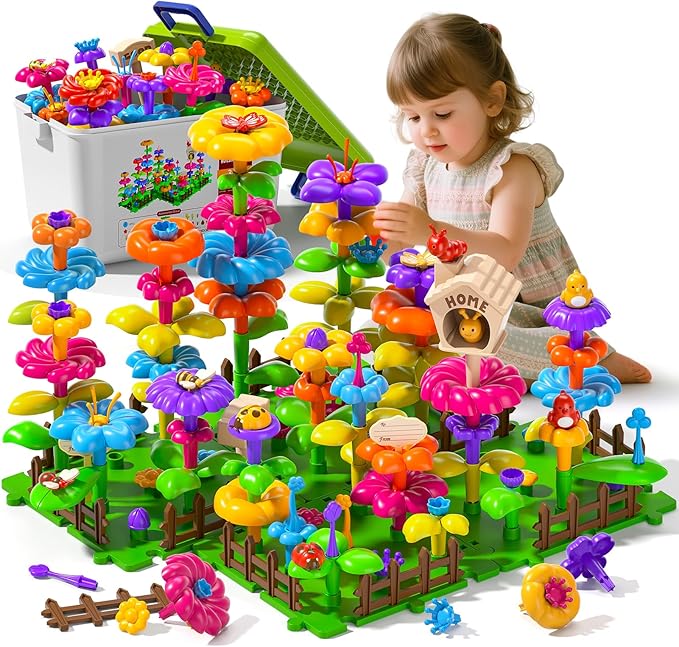 112 Pcs Flower Garden Toy,Toddler Girl Toys 3-4 Years Old Girls Gardening Building Gifts Set Best Educational Learning Fine DIY Crafts Stem Construction Stacking Kit,for 3 4 5 6 7 Year Kids Birthday