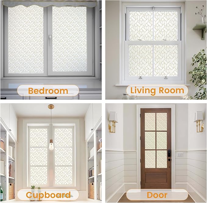 DKTIE Geometric Art Stained Glass Window Film Bathroom Window Privacy Film Frosted Glass Static Clings Non Adhesive with Installation Tools, Modern Home Improvement Style (S120, 17.7'' x 78.7'')