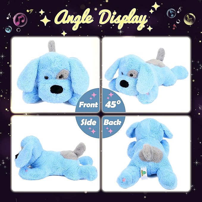 Hopearl LED Musical Stuffed Puppy Lighting Up Singing Plush Dog Adjustable Volume Lullaby Animated Soothe Birthday Festival for Kids Toddler Girls, Blue, 17''