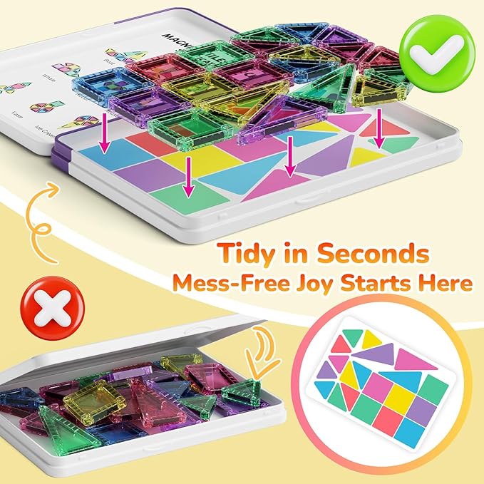 Magnetic Tiles Building Stacking Blocks Magnetic Tiles Travel Toy STEM Educational Toys 40-Piece Kids Toys for Classroom Sensory Play Ideal for Children Aged 3-8 Years Old