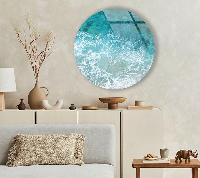 My Photostation.com 24''(60cm) Diameter Sea Waves Round Glass Wall Art Tempered Glass Printing Wall Decor Large Wall Art Wall Hangings
