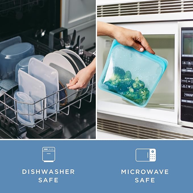 Stasher Premium Silicone Reusable Food Storage Snack Bag, Clear, Microwave, Sous Vide, Dishwasher, Oven and Freezer Safe, BPA Free, Leak-free, Eco-friendly, 12 Oz