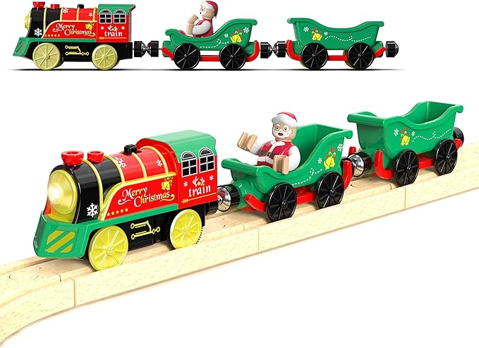 Electric Train Set for Wooden Tracks, Battery Powered Trains Toy with Lights & Sounds for Toddlers, Motorized Train for Kids Compatible with Thomas & Friends, Brio, Chuggington