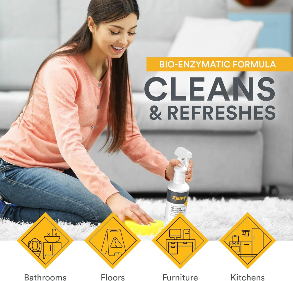 Pet Stain and Odor Remover - Pet Odor Eliminator for Home and Professional Use - Pet Urine Enzyme Cleaner to Break Up Tough Stains - Carpet Stain Remover for Dog Urine and Cat Pee, Feces, Fluids