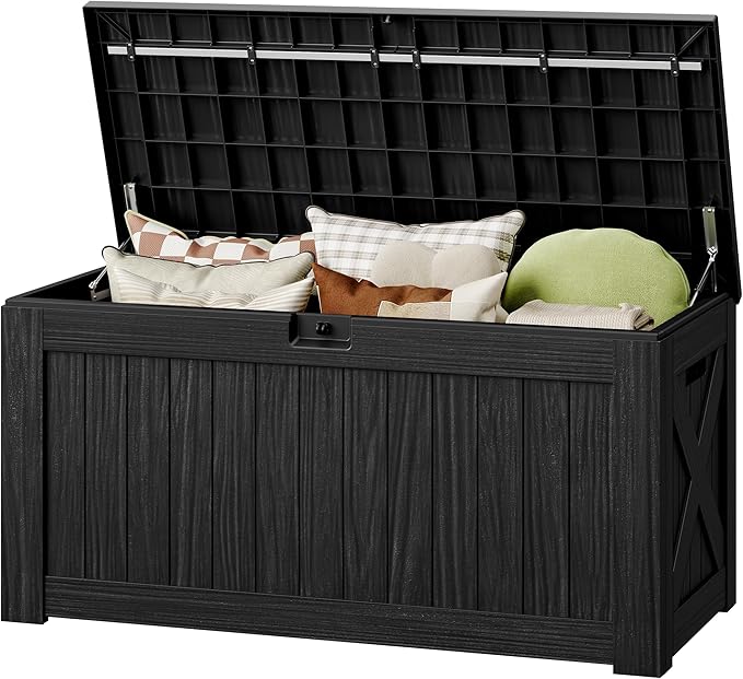130 Gallon Deck Box Outdoor Indoor Waterproof Storage Box for Patio Furniture, Pool Accessories, Garden Tools, and Cushion Storage, Black