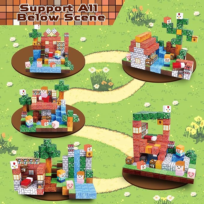 Magnetic Blocks-150PCS Grassland Magnetic Building Blocks Set, Kids Classroom Sensory Toy for Toddlers STEM Learning, Construction Stacking Toy for Kids 3+ Boys and Girls Christmas Birthday Gifts