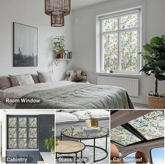 Donox Window Privacy Film, 3D Decorative Window Vinyl Decorative Stained Glass Window Film, Anti-UV Sun Blocker Heat Control for Home, 35.4 Inch x 13.1 Feet (with Installation Tool)