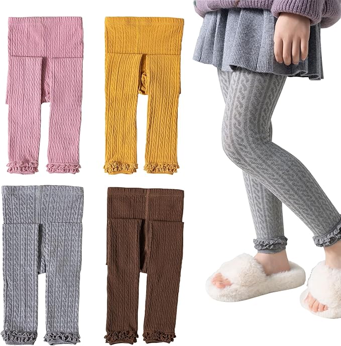 Girls Leggings for Little Girls, 2 Pack Toddler Girl Pants Leggings for Baby Tights Knitted Multi-Colors 2-9 Years