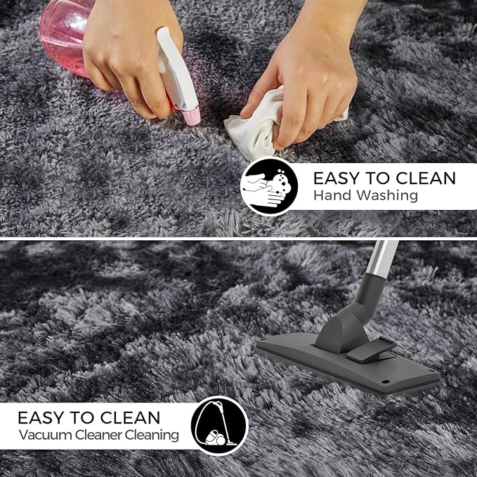 Ultra Soft Rug for Living Room, 4X6 Fluffy Shag Area Rug for Bedroom, Modern Shaggy Carpets Fuzzy Rug for Teens Dorm Nursery Home Decor Aesthetic, Upgrade Anti-Skid Durable, Tie Dye Black and Grey
