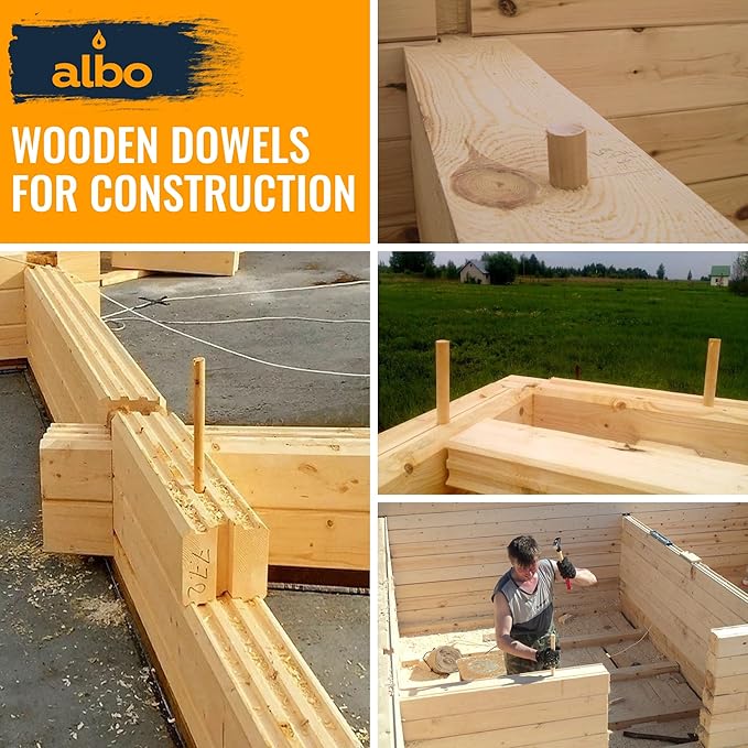 ALBO 1" x 12" Wooden Dowel Rods Set - 25 Pack Birch Natural Furniture Craft Sticks Shelf Supports Woodworking Pegs Hardwood Sanded Smooth Perfect Crafts DIY Projects Bulk Professional Pack