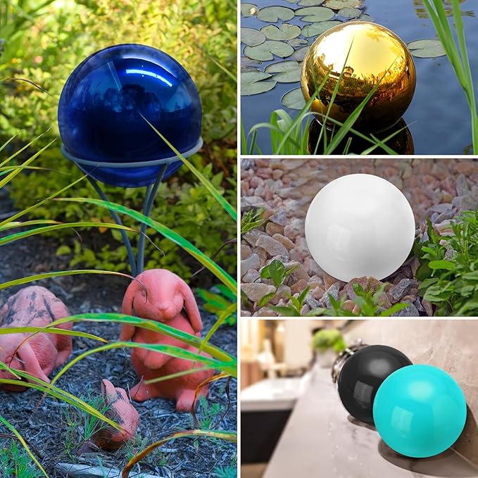 uxcell 2 Pcs Gazing Globe Decor Ball 2.5 Inch 63mm Reflective Garden Sphere Hollow Ball, Seamless Stainless Steel Gazing Ball, Smooth Mirror Globe for Garden Home Decor, Bright Black