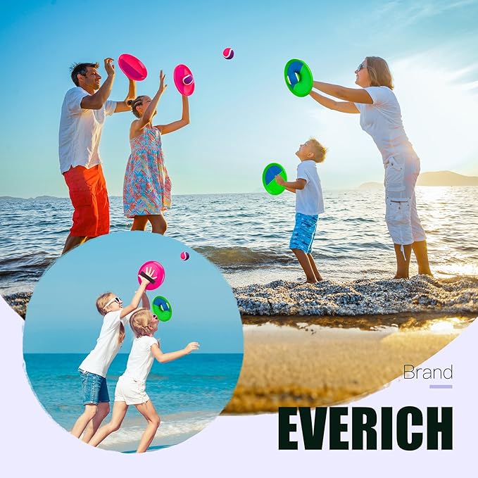 EVERICH Upgraded Toss and Catch Ball Game Set - Indoor and Outdoor Games for Kids 3-12, Beach Sand Pool Water Toy Includes 4 Paddles 4 Sticky Balls, Great Birthday Easter Gifts for Boys Girls