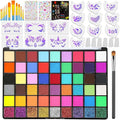 Professional Face Painting Kit for Kids and Adults – 54 Color Water Activated Cosplay Makeup Kit, Non-Toxic Body Paint with Stencils, Gems, Brushes– for Halloween FX, Bday Parties, School Event