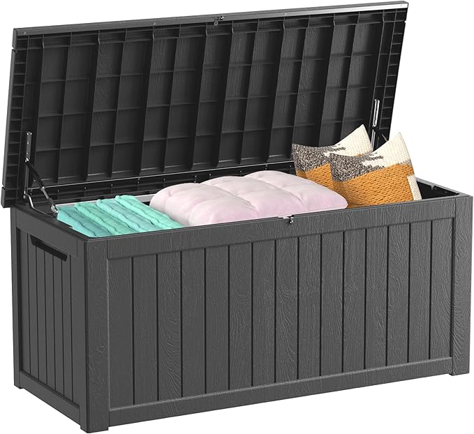 200 Gallon Outdoor Storage Box Waterproof Lockable Resin Deck Box Large, Patio Storage Bin for Pool Accessories Cushion Furniture, Garden Tools, UV-Resistant Outside Delivery Black