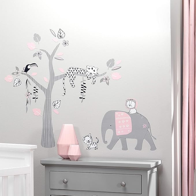 Lambs & Ivy Happy Jungle Pink/White Safari Nursery 5-Piece Crib Bedding Set