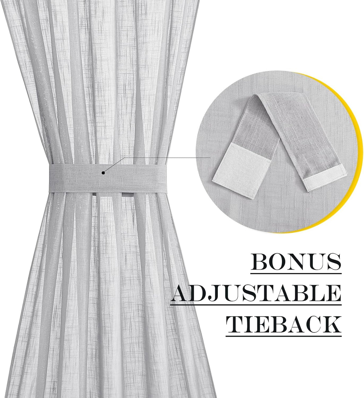 NICETOWN Sidelight Curtain for Light Filtering Linen Window Sheer Curtains for French Fron Door with Tieback, Temporary Door Window Shade for Entryway Doorway,1 PC, 26x80, Light Grey