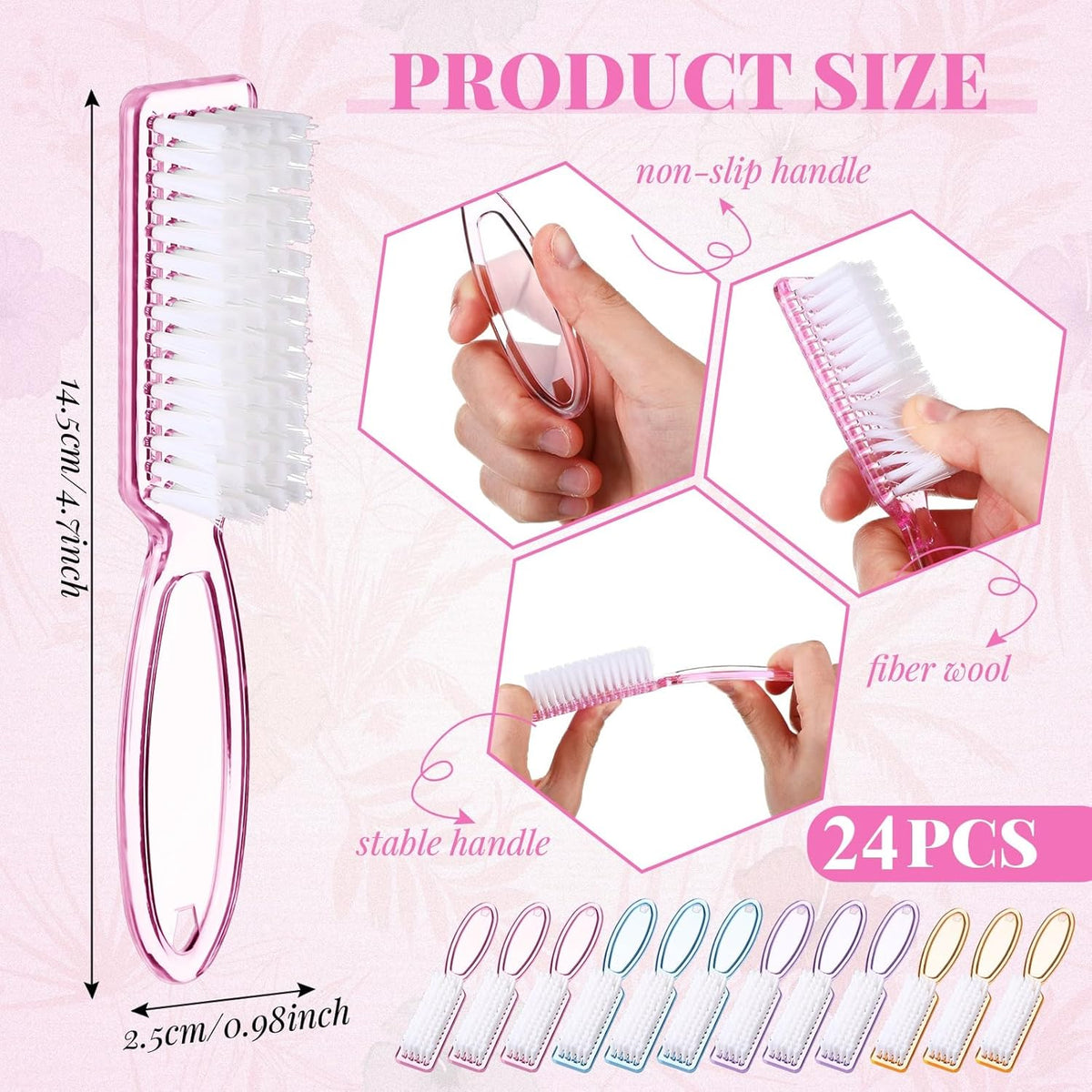 Patelai 48 Pcs Handle Grip Nail Brush Bulk Colorful Nail Scrubber Cleaner Fingernail Brushes Hand Toes Scrub Cleaning Brushes Pedicure Scrubbing Tool for Men and Women, Multicolor Brush