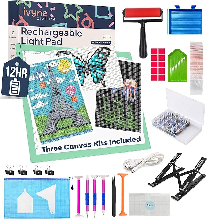 iVyne Rechargeable A4 Light Pad for Diamond Painting & Art Projects – LED Light Board with Diamond Art Accessories – Ultra-Thin & Portable Diamond Dot Light Board, Perfect for Artists - Green
