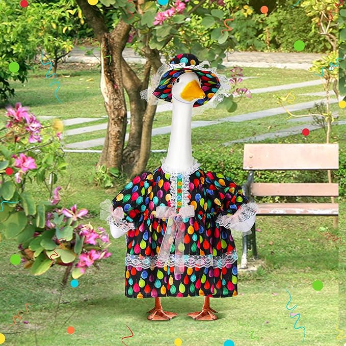 Suzile Happy Birthday Goose Outfit Dresses Clothes for 23" High Cement or Plastic Porch Goose Costume for Yard Lawn Outdoor Garden Patio Statue Xmas Santa Holiday Decor