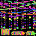 700ft Neon Paper Garland Glow in Dark Paper Streamers UV Reactive Round Dot Star Kit Banners for Neon Party Supplies, Wedding Decorations, Birthday Parties