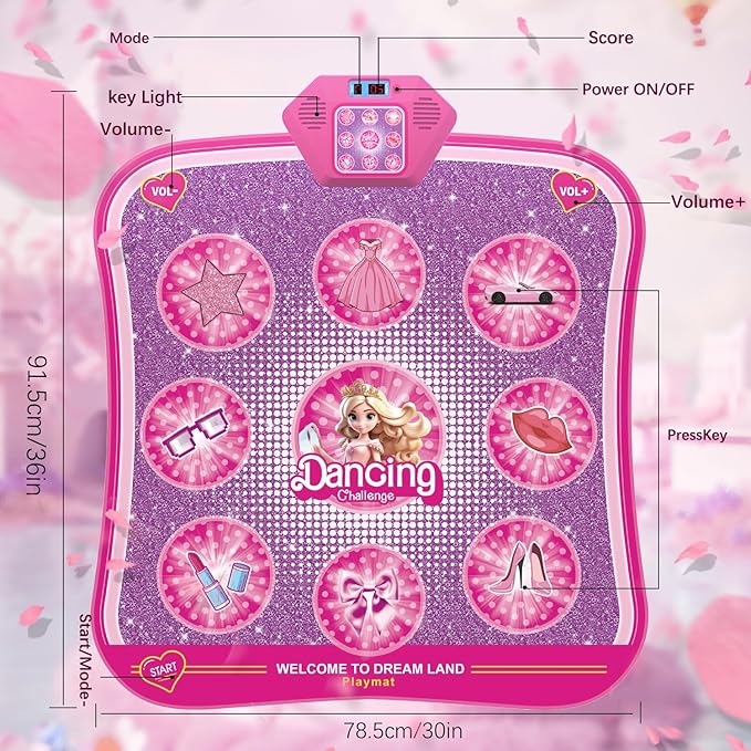 Princess Dance Mat Toy Gift - Popular Light Up Dancing Mat for Toddlers Kids Girls Ages 3 4 5 6 7 8 9 10 11 12 Year Old Christmas Party Presents Floor Mat Electronic Games Exercise Dance Pad
