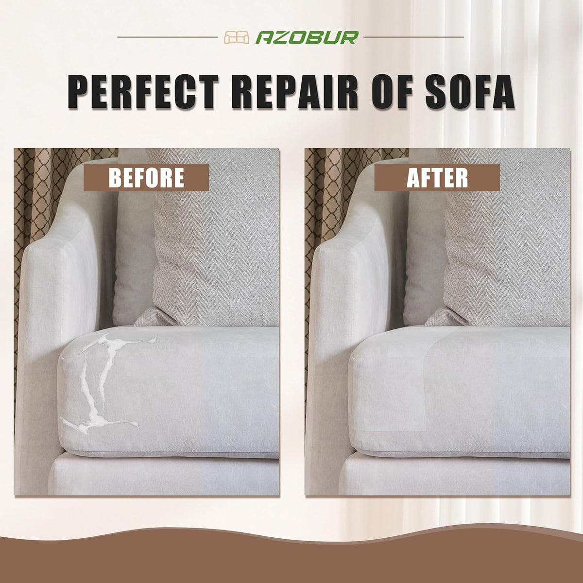 Azobur Fabric Couch Repair Patch 8.3 x 11 inches,Self-Adhesive Fabric Repair Patch for Furniture,Handbag,Sofa,Car Seats-(Khaki)