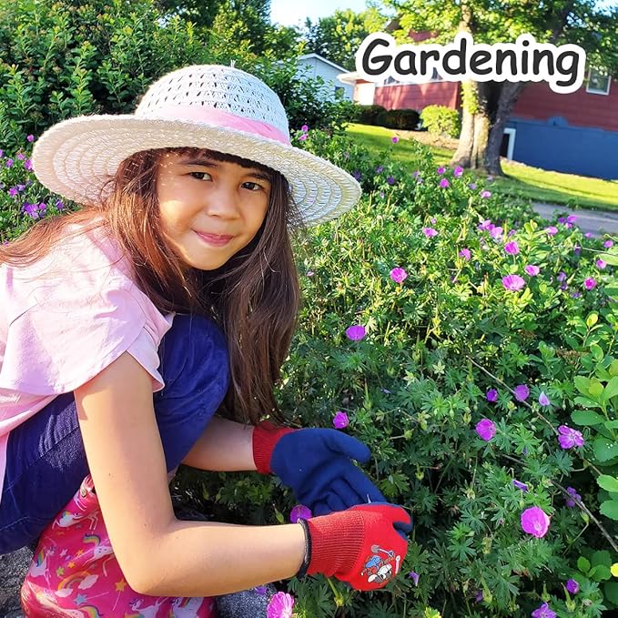 KAYGO Kids Gardening Gloves 4 Pairs - Polyester Seemless knitted with Latex Sandy Finish Coating, KGKID100, Ideal for kids gardening, DIY,Light duty works, and outdoor activities (XXXXS (Age 3-5))