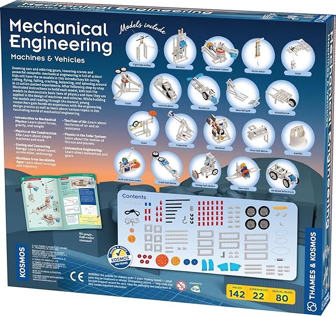 Thames & Kosmos Mechanical Engineering: Machines & Vehicles STEM Experiment Kit | Build 20 Mechanical Models, Explore Physics of Force & Motion | Hands-on, Introductory Science Learning for Ages 8+