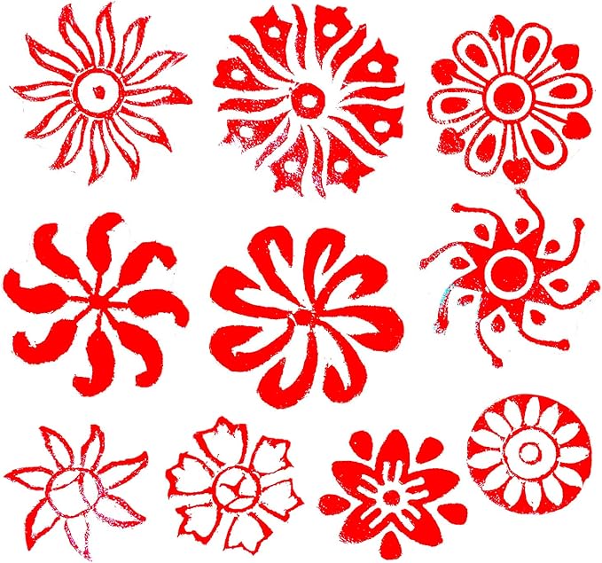 Royal Kraft Round Wooden Printing Stamps (Set of 10) - DIY Henna Fabric Textile Paper Clay Pottery Blocks Htag2163