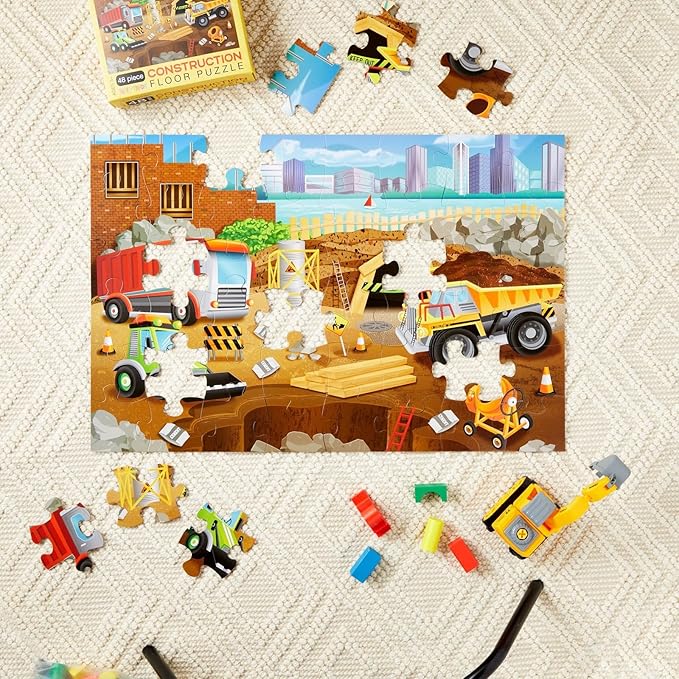 BLUE PANDA Construction Set - 48-Piece, 2 ft x 3 ft Floor Challenge - Preschool Learning & Hand Eye Coordination for Toddlers Ages 3-5