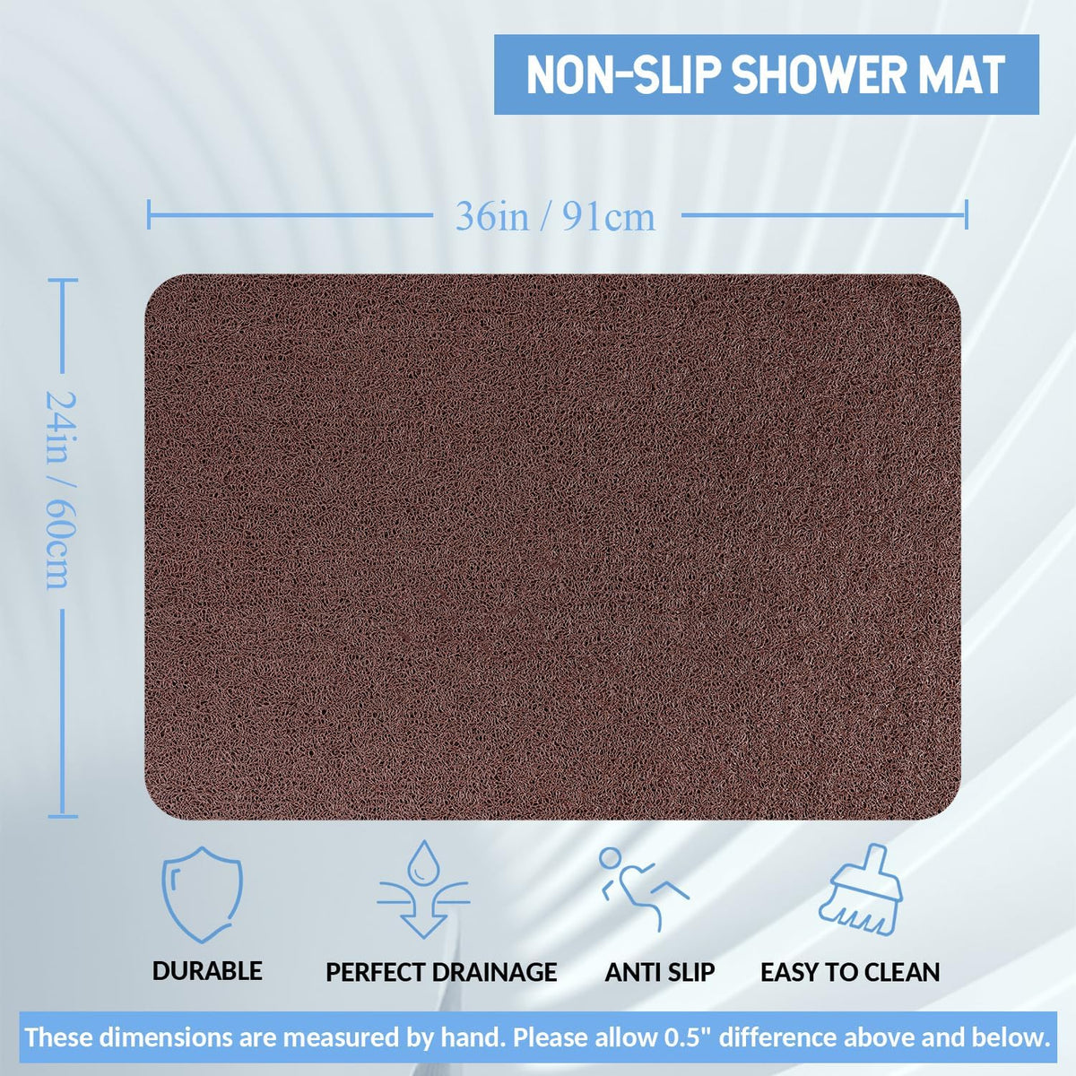 Non-Slip Bathtub Mat, Anti Slip Shower Mat, Fast Drying Bathtub Mats, Foot Scrubber Mat, Anti Slip Mat for Tub, Floor, Bathroom, Kitchen, Home, Hotel (Brown 36"×24")