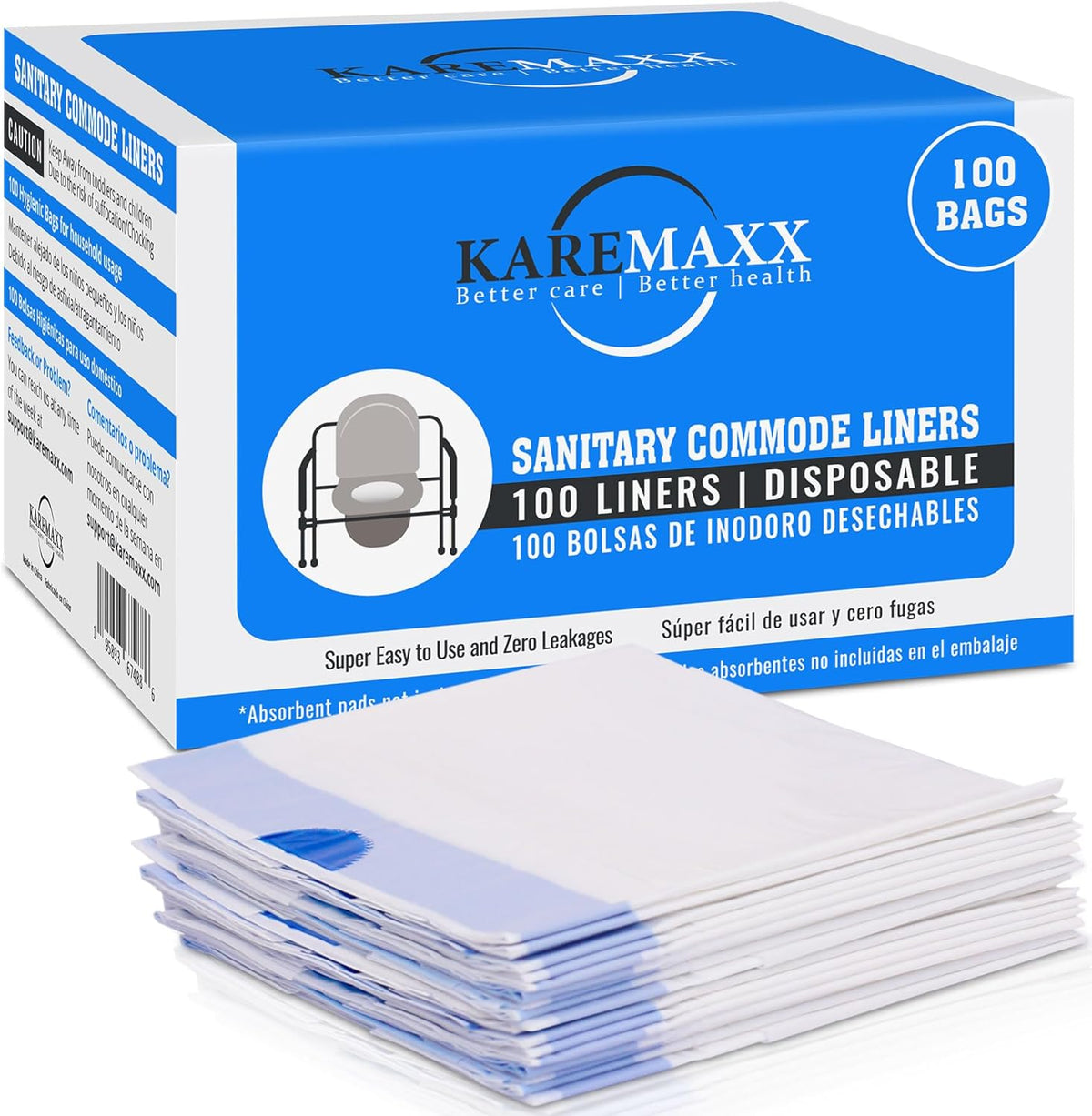 100 Bedside Commode Liners Bags for Commode Toilet - Leak Proof & Odorless Potty Liners for Portable Potty Chair Liners - Potty Bags for Portable Toilet Bag - Bedside Toilet Liners Disposable Adult