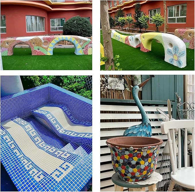 50 Pieces Blue Mosaic Tiles for Crafts 1" Ceramic Tiles Assorted Colors Square Ceramic Mosaic Project Supplies for Photo Frame Mosaic Stepping Stones Bath Old Pool Furniture Decor