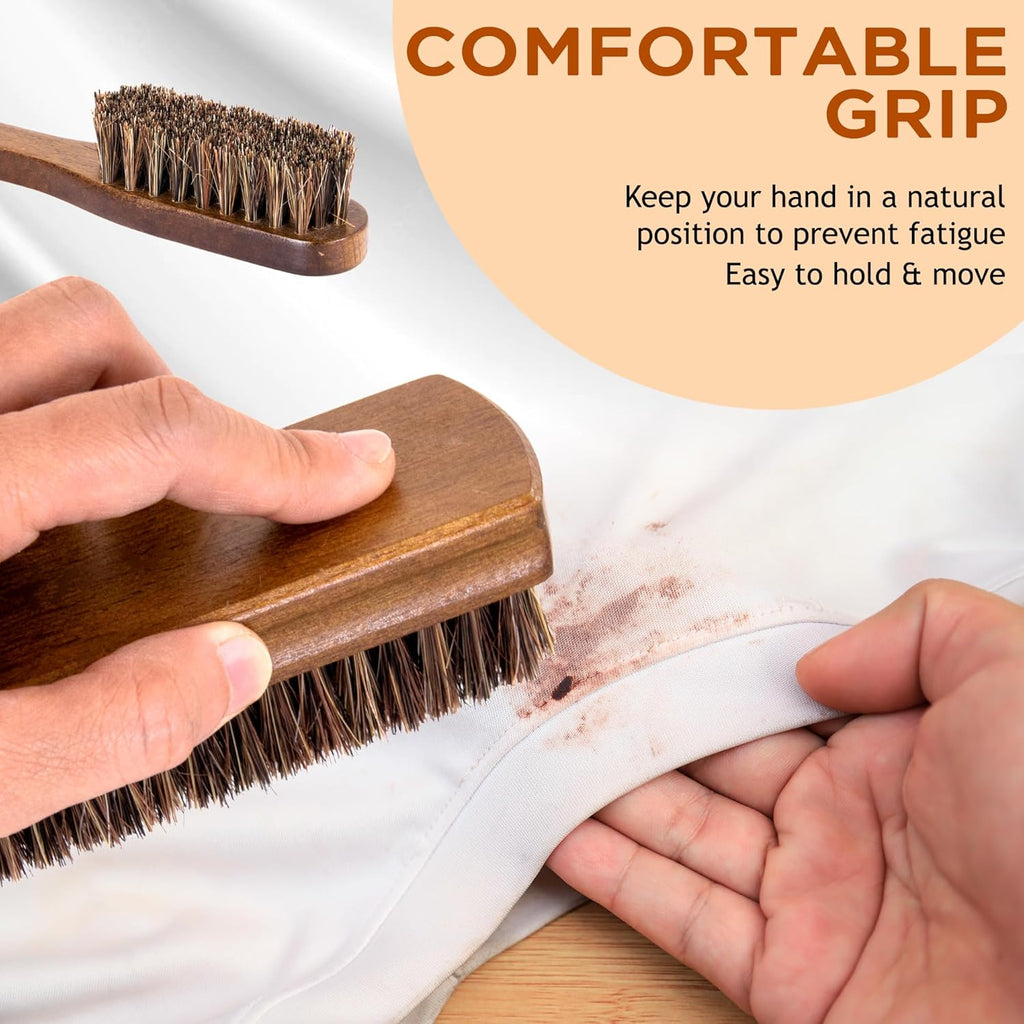 Horsehair Laundry Stain Brushes Set 2pcs by TAKAVU, Natural Soft Bristle for Scrubbing Out Tough Stains on Delicate Fabrics Knits Cotton Leather Washable Fabrics