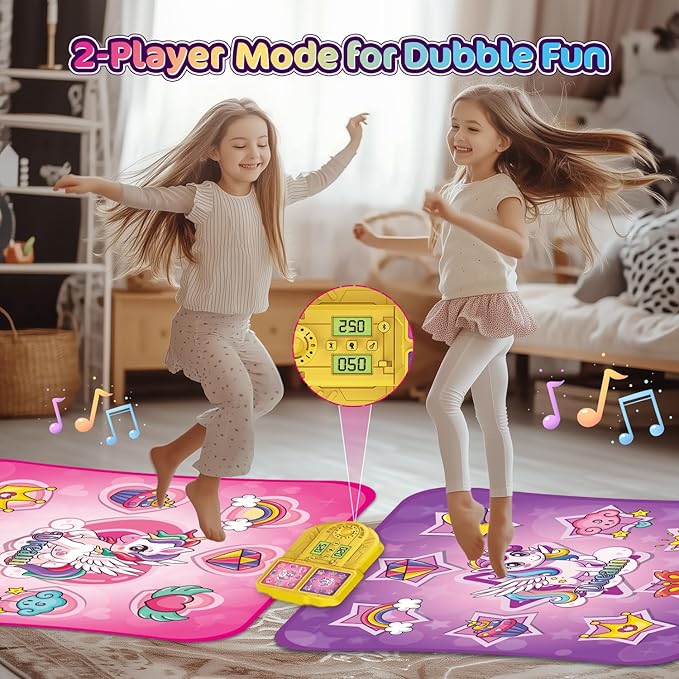 VATOS Double Dance Mat for Girls - 4 Game Modes & 9 Challenge Levels with Adjustable Volume, Led Light & Wireless Bluetooth | Music Play Mat Birthday Gifts Toys for Kids Ages 3 4 5 6 7 8 9+ Years Olds