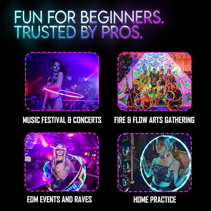 UltraHoop Remote LED Hoop - Wireless Control 60 Color Changing LED Lights w/ 300+ Modes & Patterns - Rechargeable Battery, HDPE Collapsible, Advanced to Beginner Hoola Hoops - 34” x 3/4" OD - UltraPoi