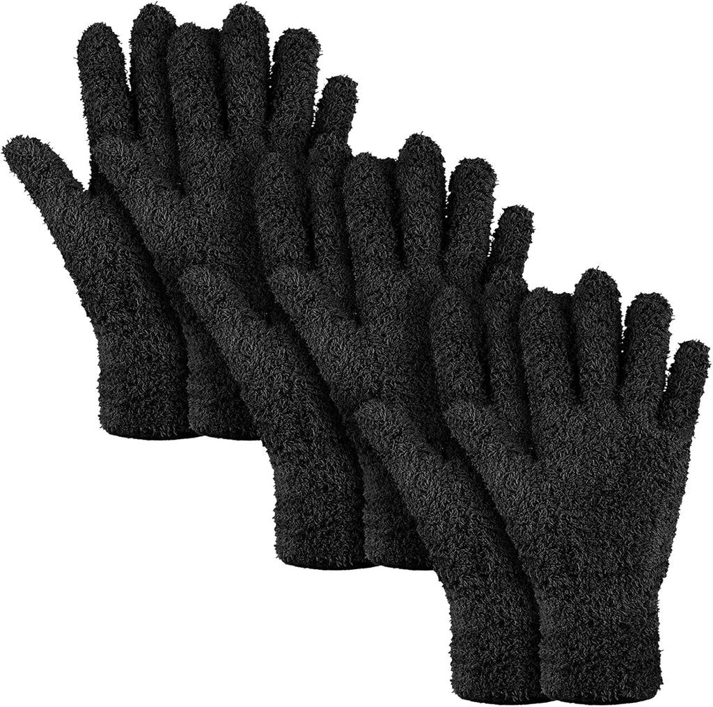 Patelai 3 Pairs Microfiber Plant Dusting Gloves Leaf Cleaning Gloves for Indoor Plants, Blinds, Furniture, House(Medium,Black)