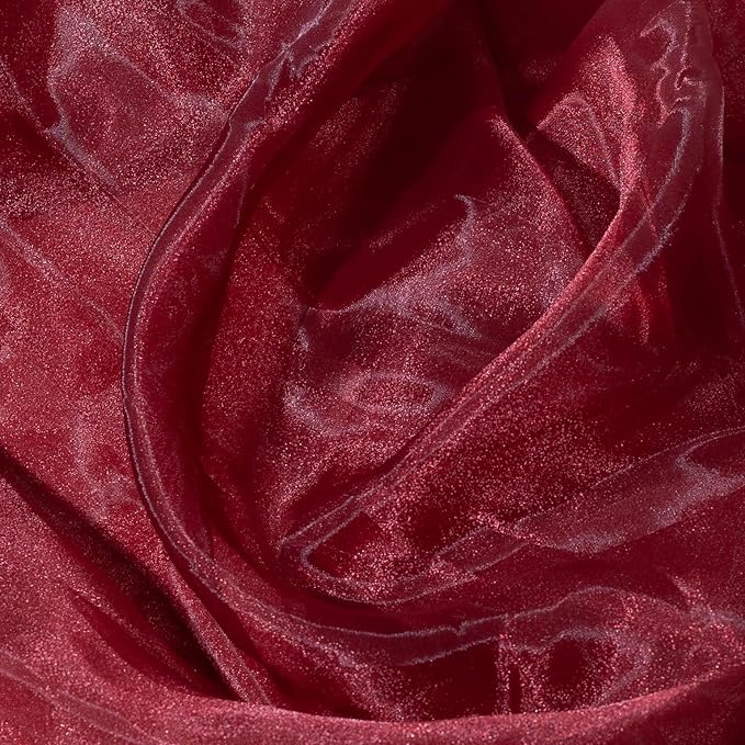 FYNITE Burgundy Sheer Organza Fabric | 5 Yards Long x 44'' Wide | Solid Sheer Organza Bolt for Wedding Dress Fashion Craft Decorations