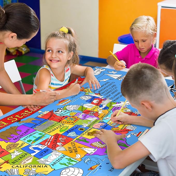Gatherfun USA Coloring Activity - Large 31.5x 72 Educational Poster - Ideal for School Events & Birthday Parties, Multi-Use as Classroom Wall Décor or Table Cover