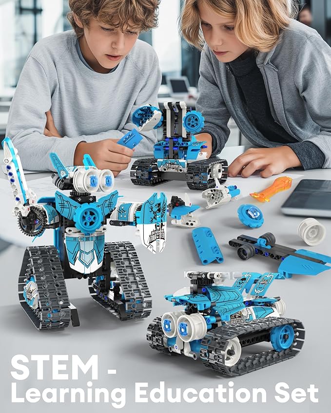5 in 1 STEM RC Robot Building Kit, 398PCS APP & Remote Control Blocks DIY Engineering Robotics, Erector Science Set for Kids Age 6 7 8 9 10 11 12+, Educational Learn Toys Gift for Boys & Girls