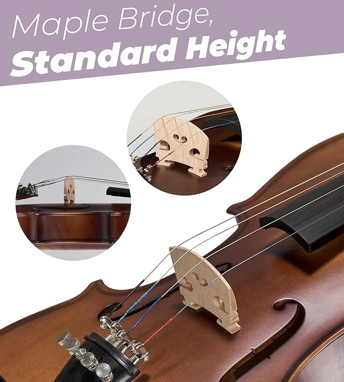 Vangoa Violin 4/4 Full Set Size, Fiddle Solid Spruce Wood Tiger Pattern for Professional Advanced Intermediate Beginners Adults Student Starter Acoustic Violins Kit Outfit Ebony Fittings, Hard Case