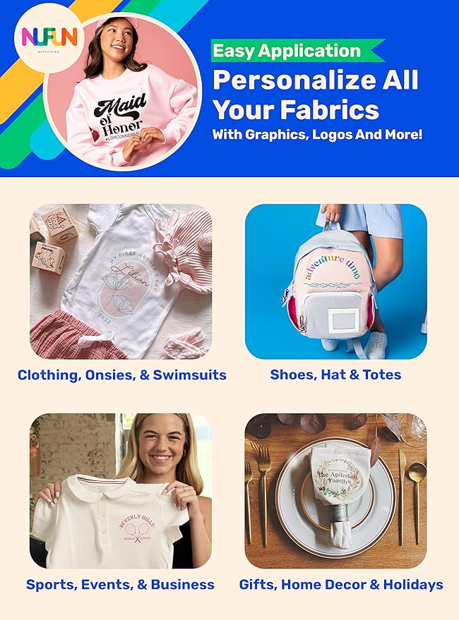 NuFun Activities Printable Iron-on Heat Transfer Paper for T Shirts, Light Fabrics, 50 Sheets 8.5 x 11 inch, Long Lasting, Durable, Professional Quality, Easy DIY, Non-Toxic, Made in The USA