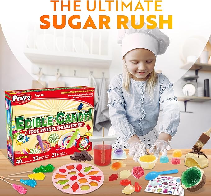 Playz Edible Candy Making Science Kit for Kids Ages 8-12 Years Old - Food Science Chemistry Kid Science Kit with 40 Experiments to Make Your Own Chocolates, Educational Science Kits for Boy & Girls