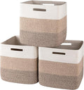 OIAHOMY 13 Kallax Inch Cube Storage Bins, 3-Pack Cotton Rope Woven Baskets for Organizing, Kallax Insert Storage Baskets for Shelves, Baby Nursery, Closet Organizer, 13*13*12.6IN, Gradient Brown