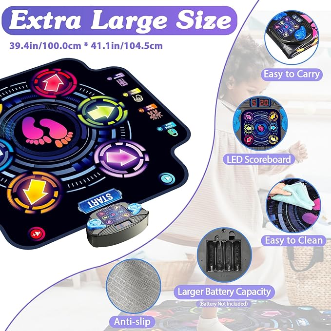 【Upgraded】KIZJORYA Dance Mat for Kids, Electronic Light-up Dance Pad with Wireless Bluetooth 5 Speeds 9 Levels, Dancing Mat for Toddlers Music Game Dance Toy for Girls Boys 3 4 5 6 7 8 9 10+ Year Old