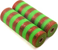 Koopi Deco Mesh 10 inch x 10 Yards Each Roll, Set of 2 Green and Red Metallic foil Stripe Poly Mesh Ribbons for Wreaths, Swags, Craft, Party and Decorating Supplies- 2 Rolls