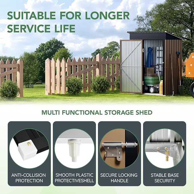 5X3FT Outdoor Steel Storage Shed with Lockable Doors, One Window,Ideal for Garden, Backyard, Patio Storage,Brown