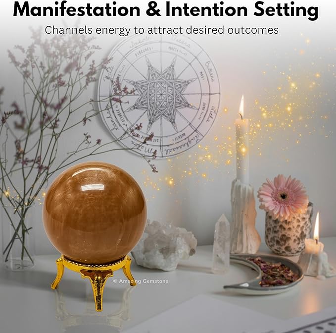 Amazing Gemstone Peach Moonstone Crystal Ball with Stand - 2 Inches Crystal Sphere Meditation Balls for Witchcraft and Decorative Balls