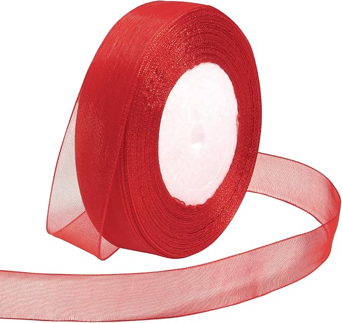 Ribbon for Gift Wrapping 3/4 inch Red Sheer Organza Ribbon for Flower Bouquet Tulle Thin Chiffon Ribbons for Wedding Invitations Christmas Halloween Presents Decorations Crafts 50 Yards