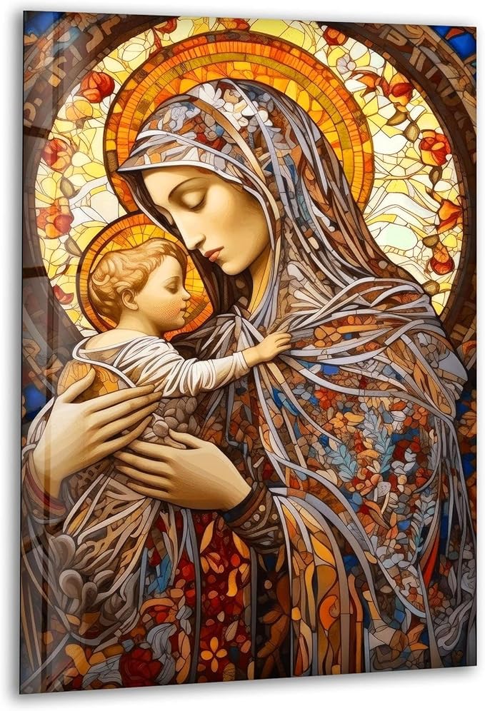 My Photostation.com 18Wx28H'' Jesus and Virgin Mary Glass Wall Art Tempered Glass Printing Wall Decor Large Wall Art Wall Hangings